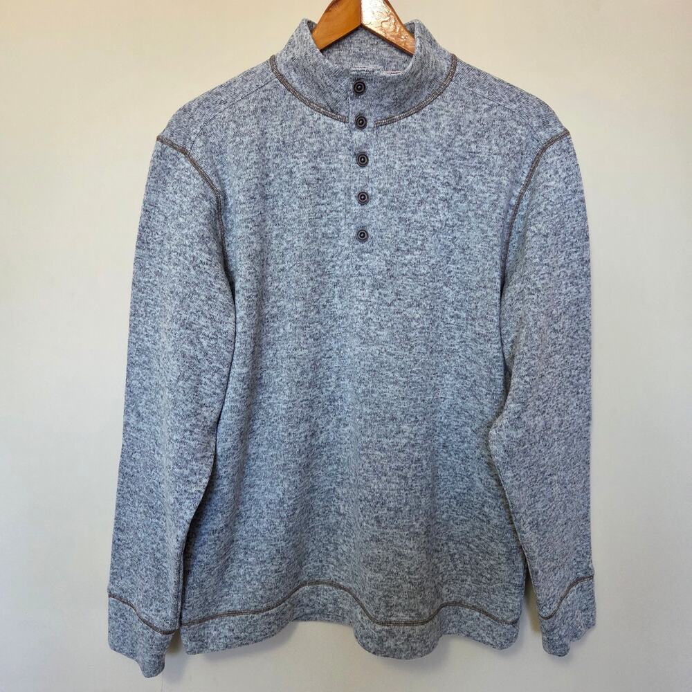 Weatherproof Vintage Men's L 1/4 Button Mock Neck Gray Knit Sweater Fleece